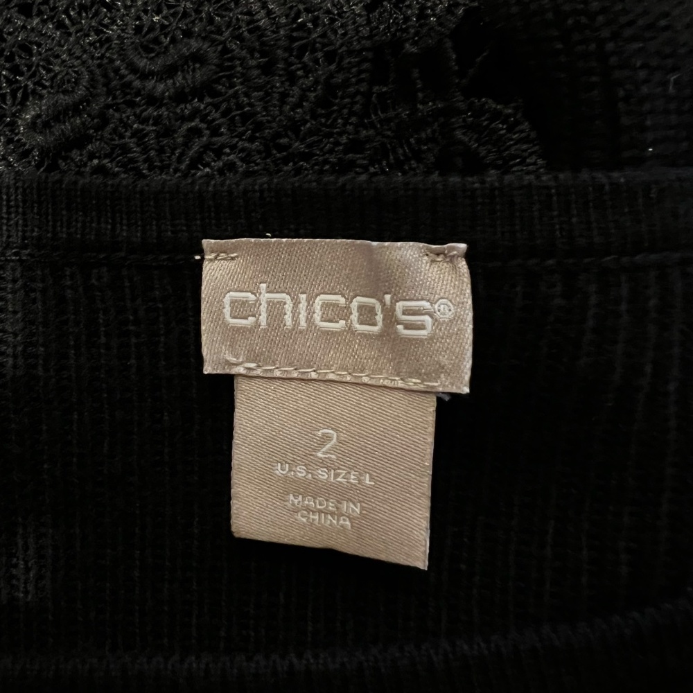 Chico's Black Size Large Lace Sleeve Pullover Sweater - Picture 6 of 8
